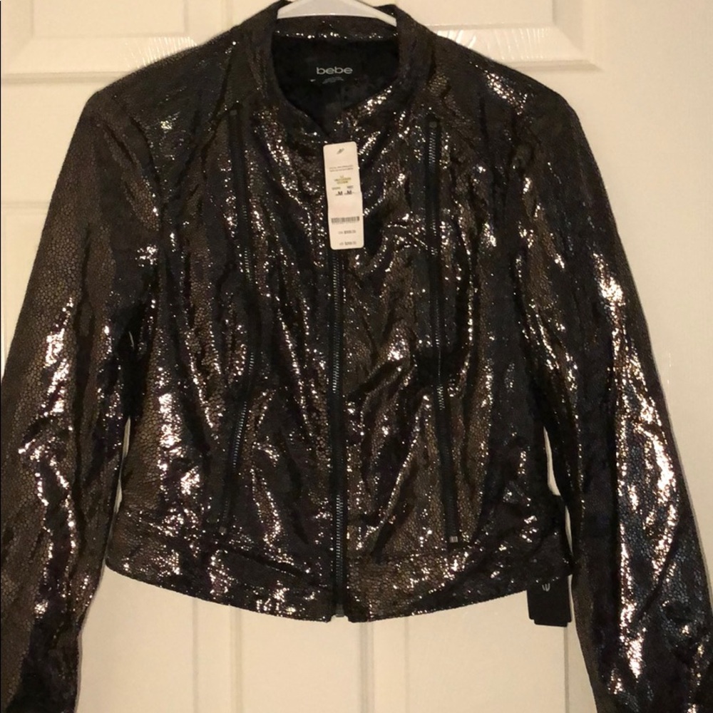 Bebe foiled leather jacket